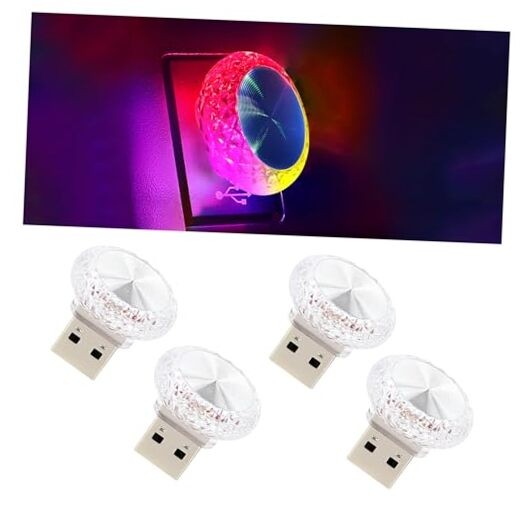 4PCS USB LED Car Interior Atmosphere Lamp, Portable Multicolor Quick Flash