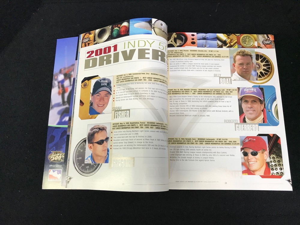 2001 Indy 500 Offical Race Program with Starting Field Poster