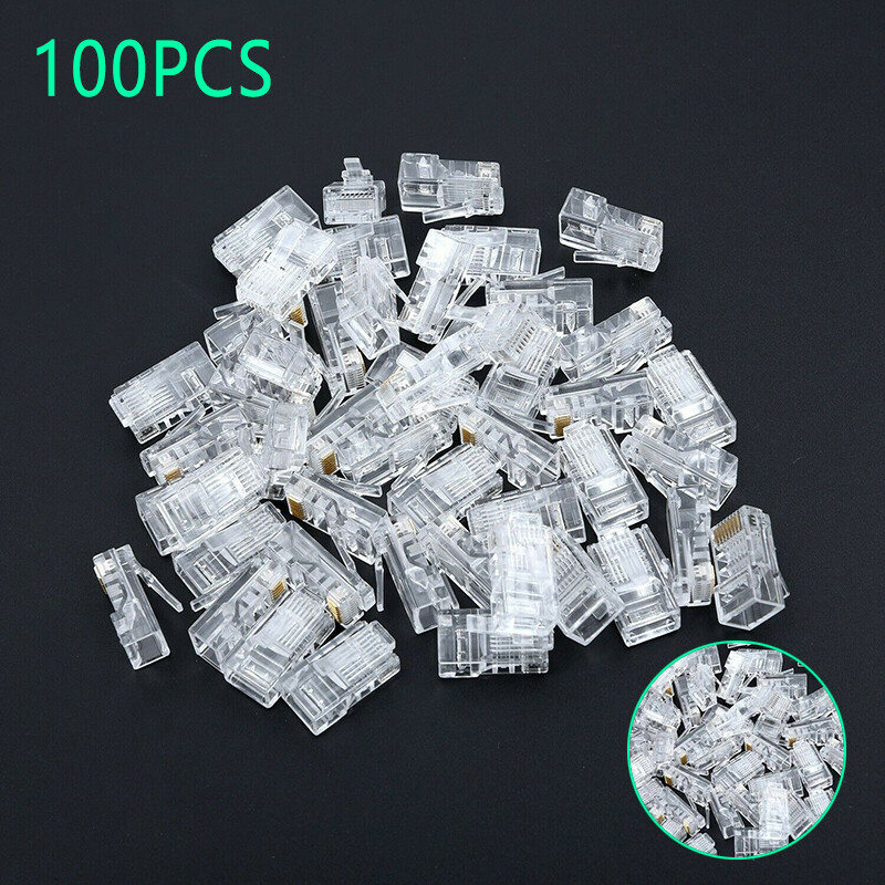 100PCS RJ45 Network Modular Plug 8P8C CAT5e Cable Connector End Pass Through