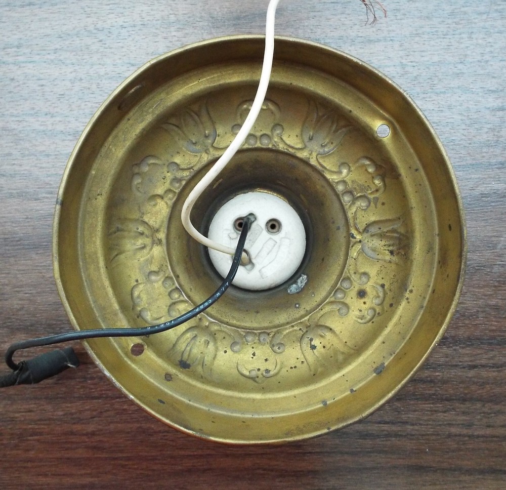 Antique Vintage Flush Mount Pressed Brass Ceiling Single Light Flame Collar