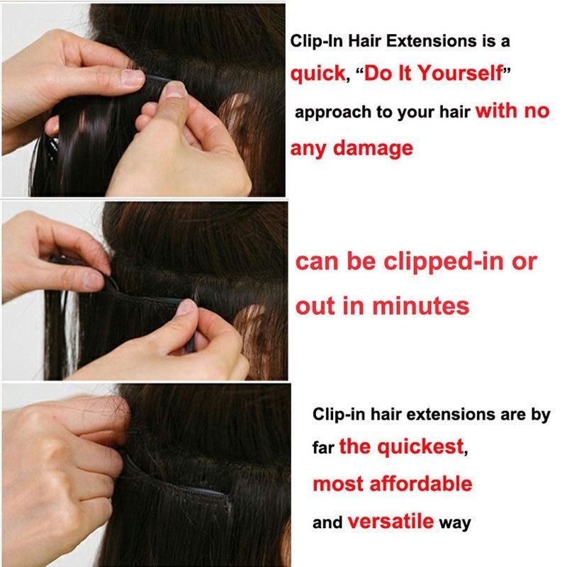Real Natural Clip In Hair Extensions Extension 8 Piece FULL HEAD Hair for Human