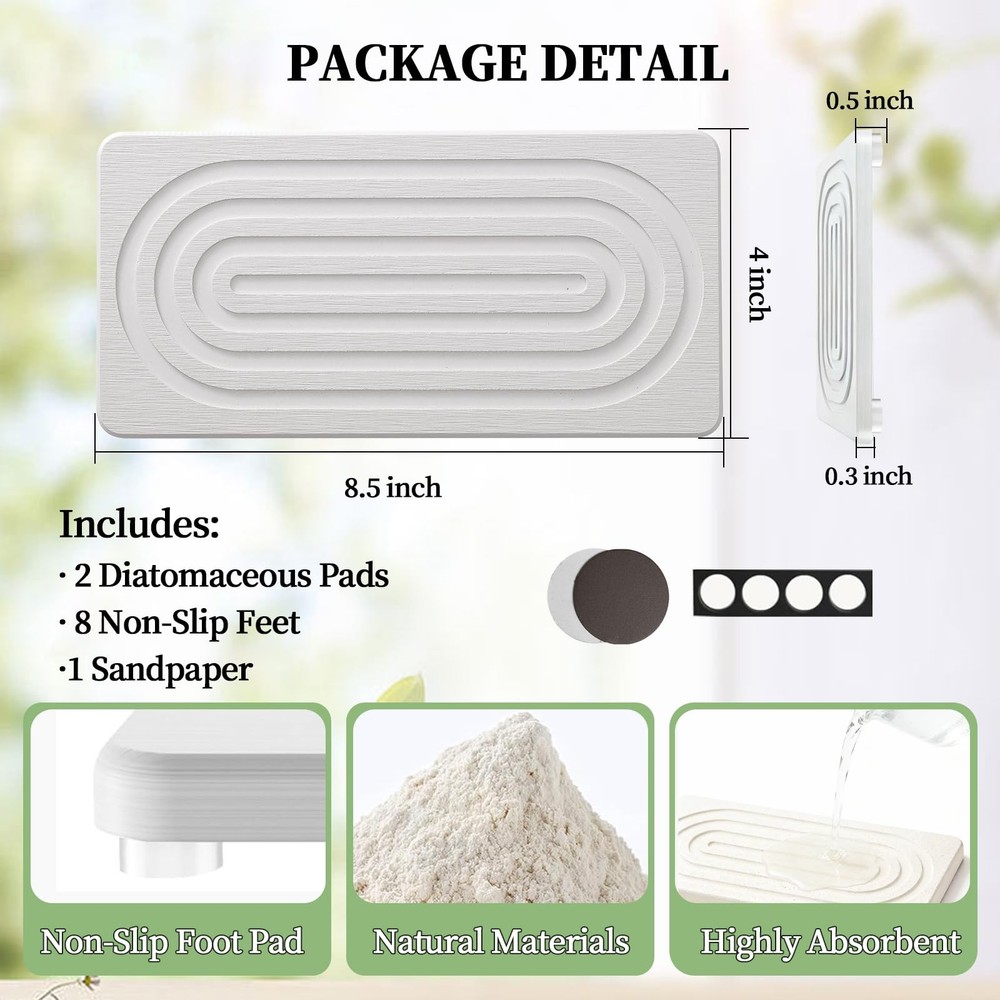 2 PCS Water Absorbing Diatomite Coasters, Stone Drying Mat for Kitchen Counte...