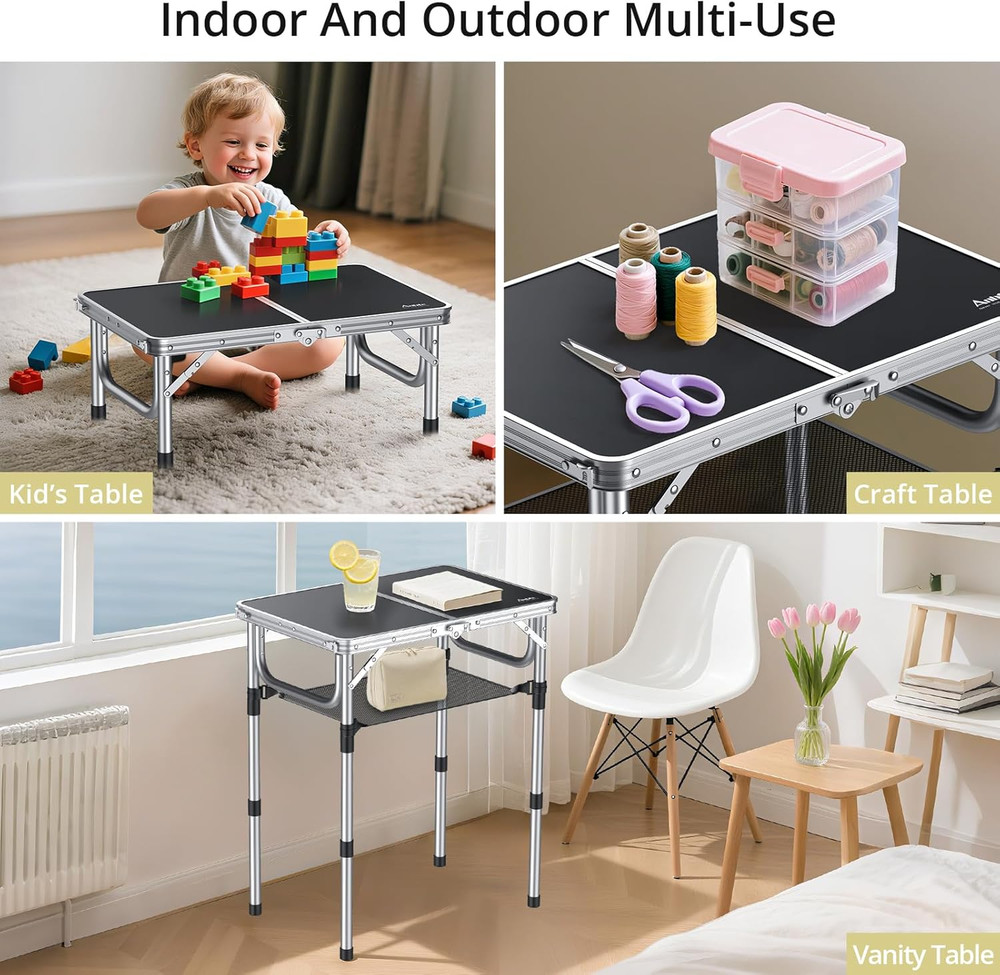 Folding Camping Table, Aluminum 24" X 16" Adjustable Height Small Folding Table