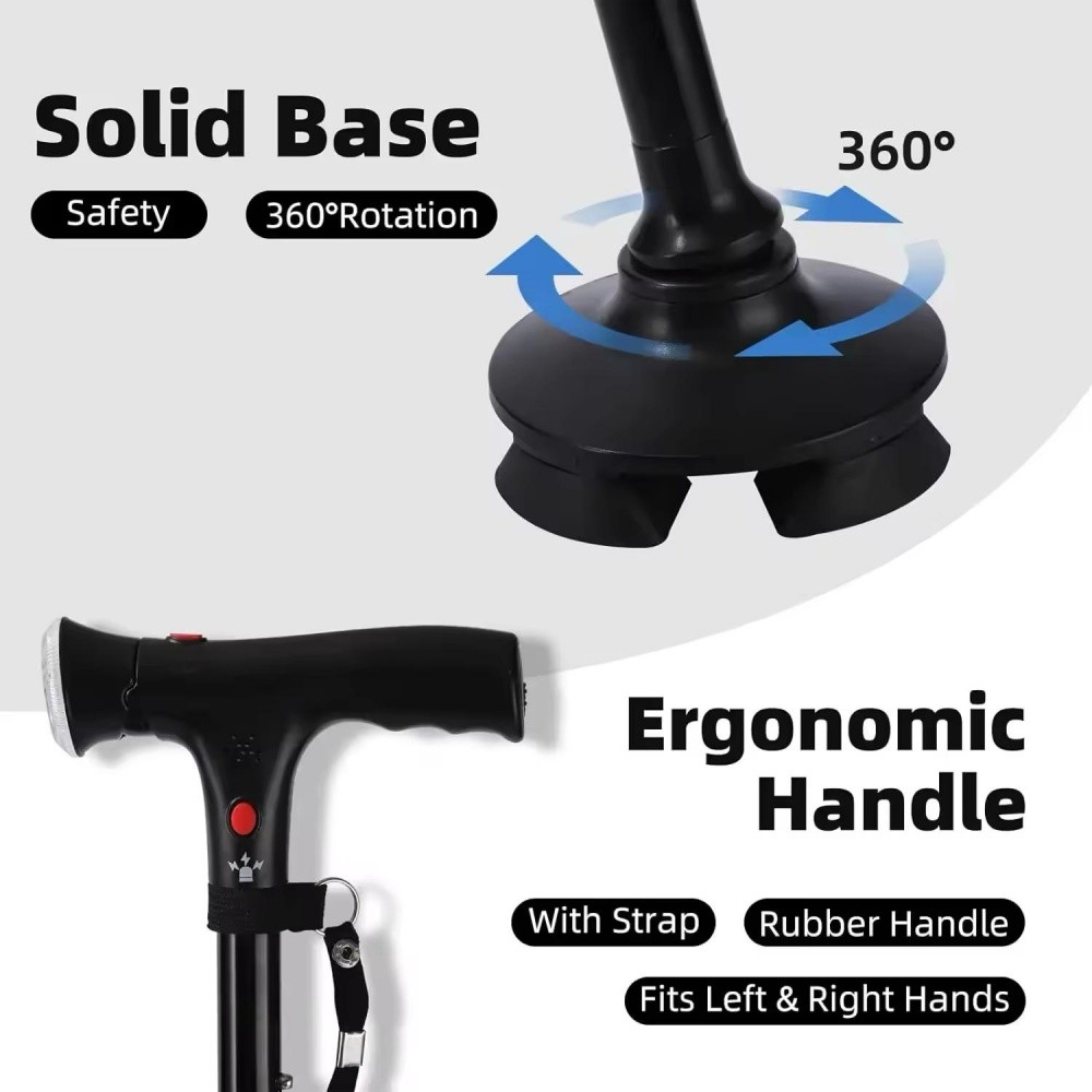 New Folding Walking Cane with LED Light, Adjustable Walking Stick with Carrying