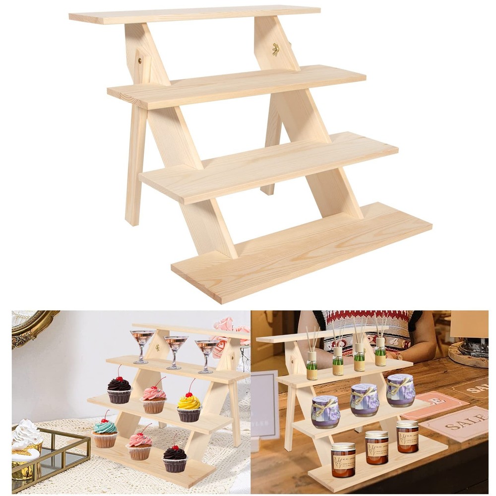 4 Tier Wood Cupcake Display Stand Tool Free Retail Cookie Display Riser,Rusti...