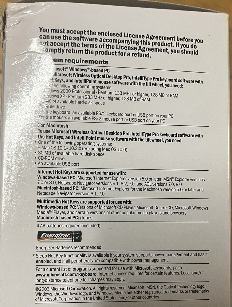 Microsoft Wireless Optical Desktop Pro Keyboard/ Mouse New