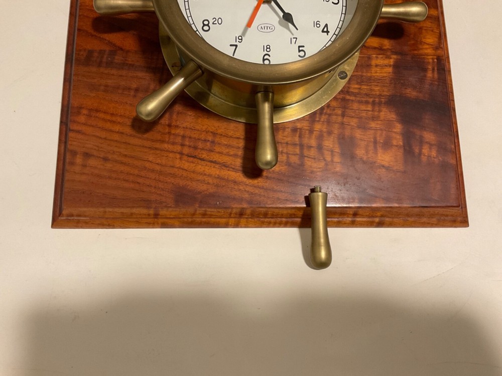 Solid Brass Maritime Ships Wheel Classic Clock Wooden Base