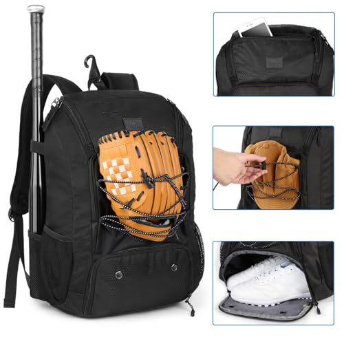 Baseball Backpack Softball Bat Bag With Shoes Compartment Lightweight For