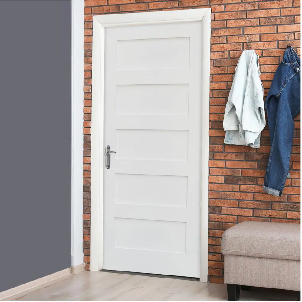 5 Panel Flat Mission Shaker Primed Stile & Rail Solid Core Wood Doors - Prehung