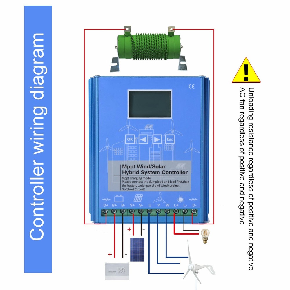 1600W 12V 24V MPPT Wind Solar Hybrid Charge Controller Regulator with Dump-load