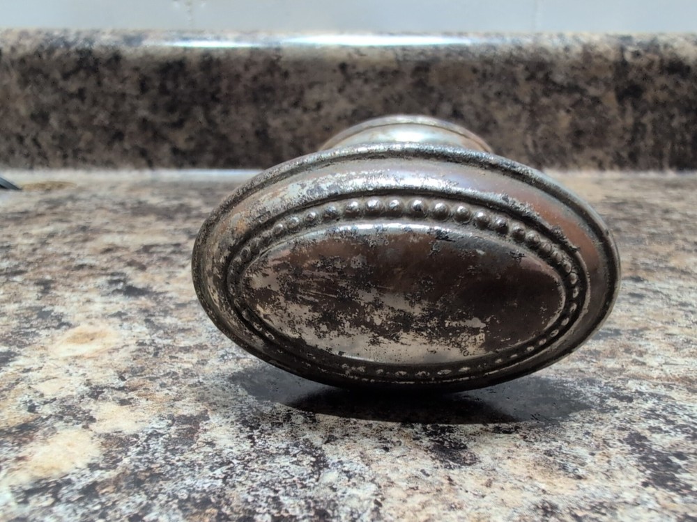 Vtg Ornate Metal Oval Egg Shapped Door Knobs & Shaft