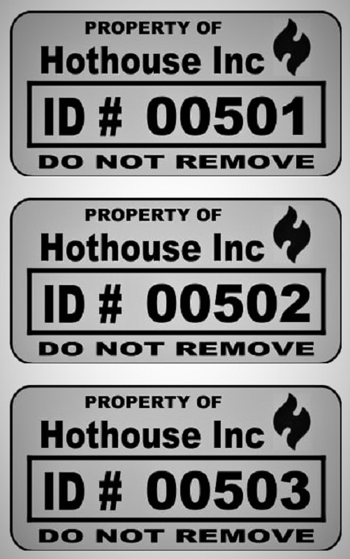 1.5" x .75" Custom Mat Silver Metalized Polyester Asset Labels / Property Tags