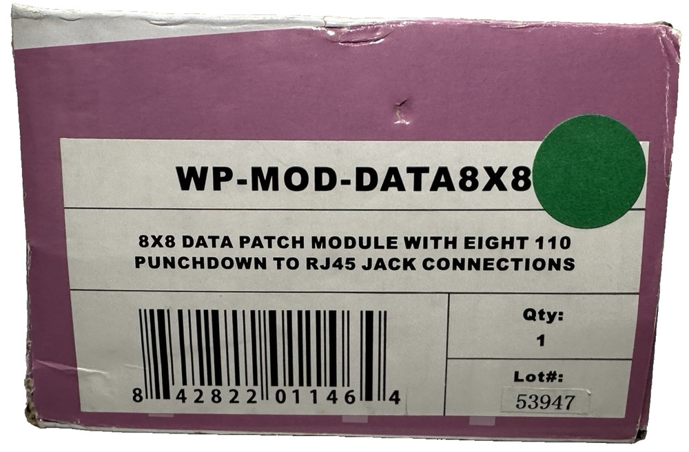 Wirepath Data Patch Module WP-MOD-DATA8x8, 110 punchdown to RJ45 Jack Connection