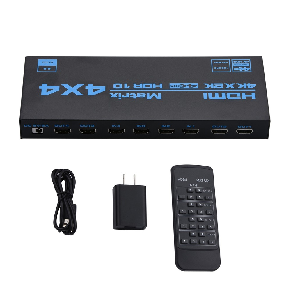 4 In 4 Out 4K HDMI Matrix Switch with EDID Extractor and IR Remote Control