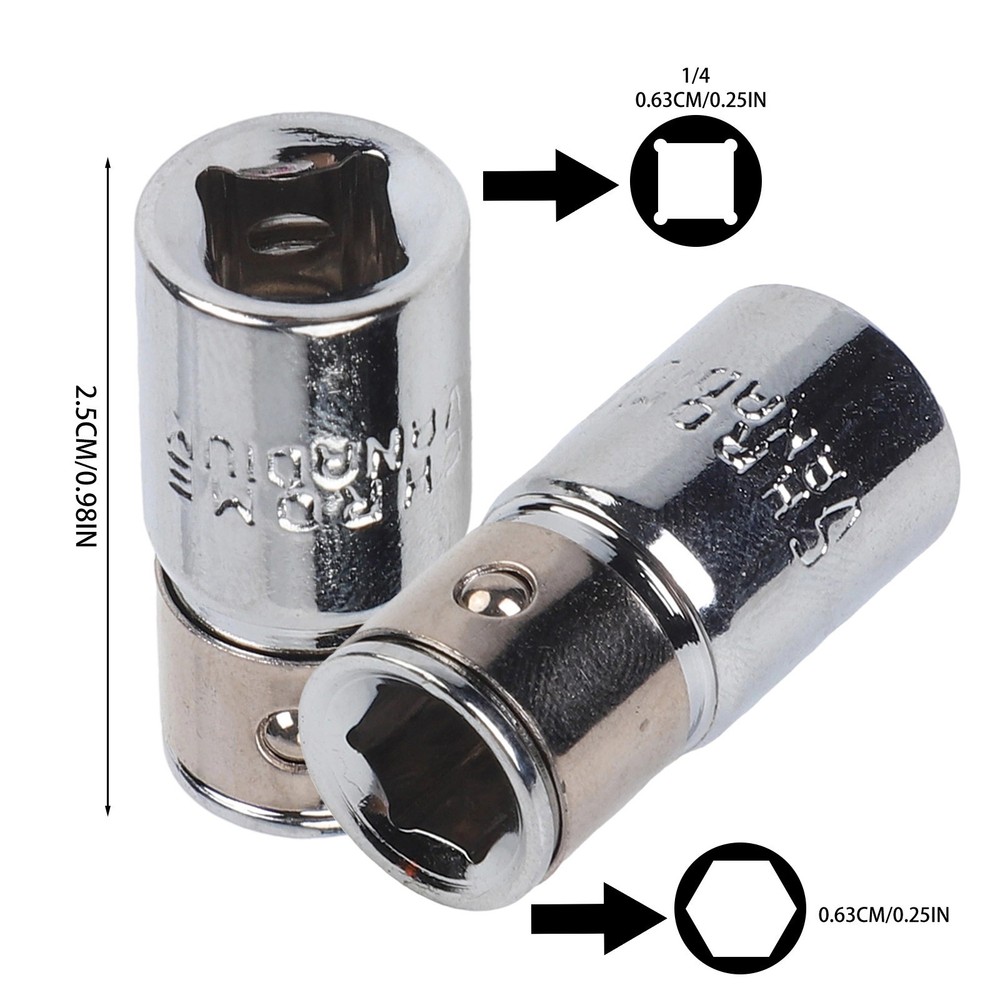 2x 1/4 Square Drive To 1/4 Hex Socket Bits Converter Screwdriver Bit Adapter