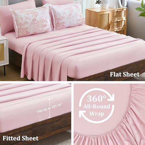 Size Comforter Sets Botanical Comforters with Sheets 7 Pieces Bed Queen Pink