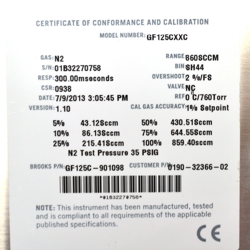 NEW Brooks GF125CXXC Mass Flow Controller MFC Digital (C4F8/100cc) DeviceNet