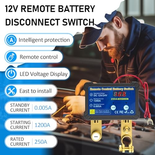 Remote Battery Disconnect Switch 12v, 250A, Upgrade Smart Voltage Car Kill