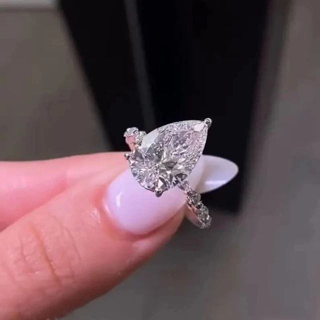 3 CTW Pear Cut Moissanite Solitaire Engagement Ring 14K White Gold Plated