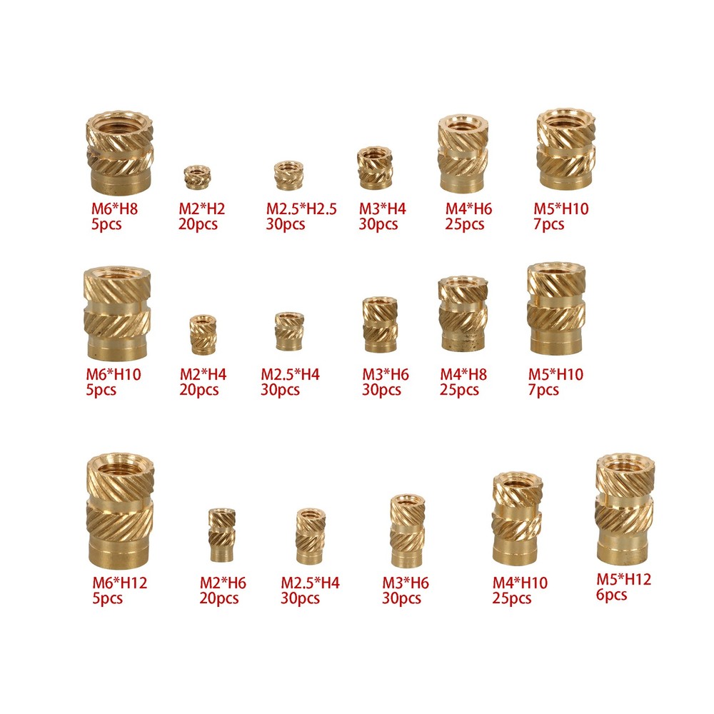 350 Piece Threaded Inserts M2 - M6 Female Thread Metric Knurled Nuts