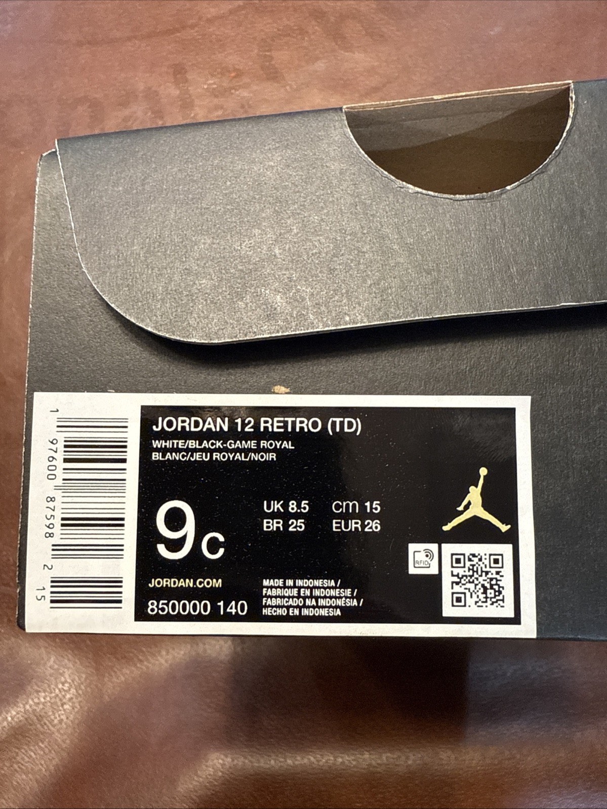 Jordan 12 Retro (TD) “Blueberry” - White/Black-Game Royal - (US 9c) - 850000-140