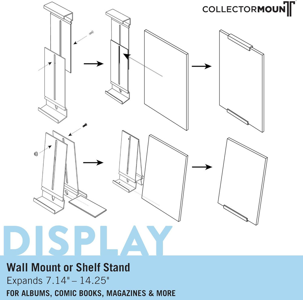 Comic Mount 5 Pack, Comic Book Shelf Stand or Wall Mount Display, Invisible and