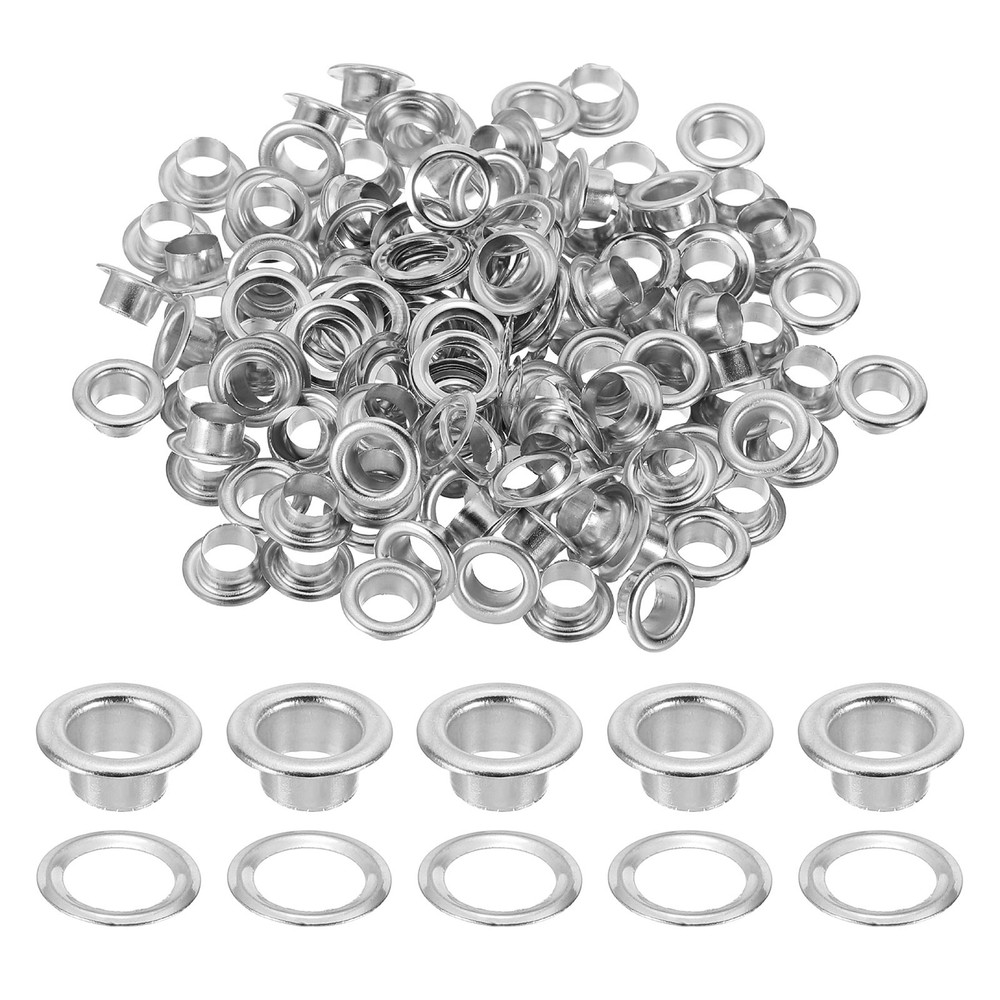 100 Sets Grommets Eyelets, 5mm Brass Self Backing Eyelets, Silver Tone