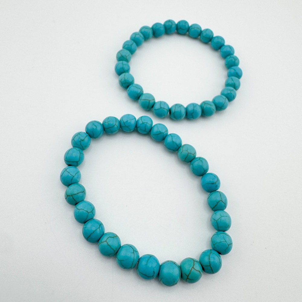 4 Turquoise Bead Bracelets Stretch Owl Stack Layer Southwestern Retro Boho