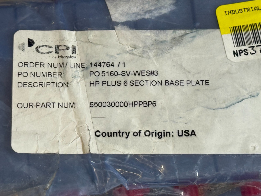 CPI 650030000HPPBP6 HP Plus 6 Section Base Plate
