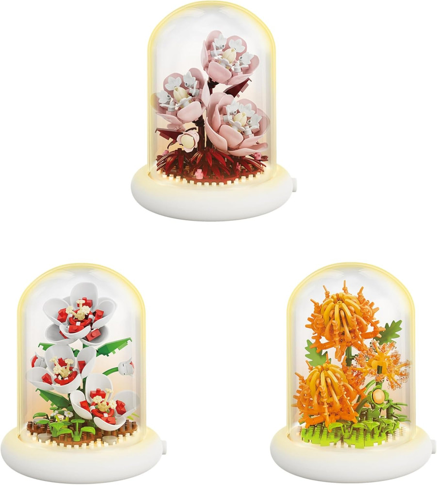 Creative Botanical Micro Blocks with Light Set - 550PCS Artificial Chrysanthemum