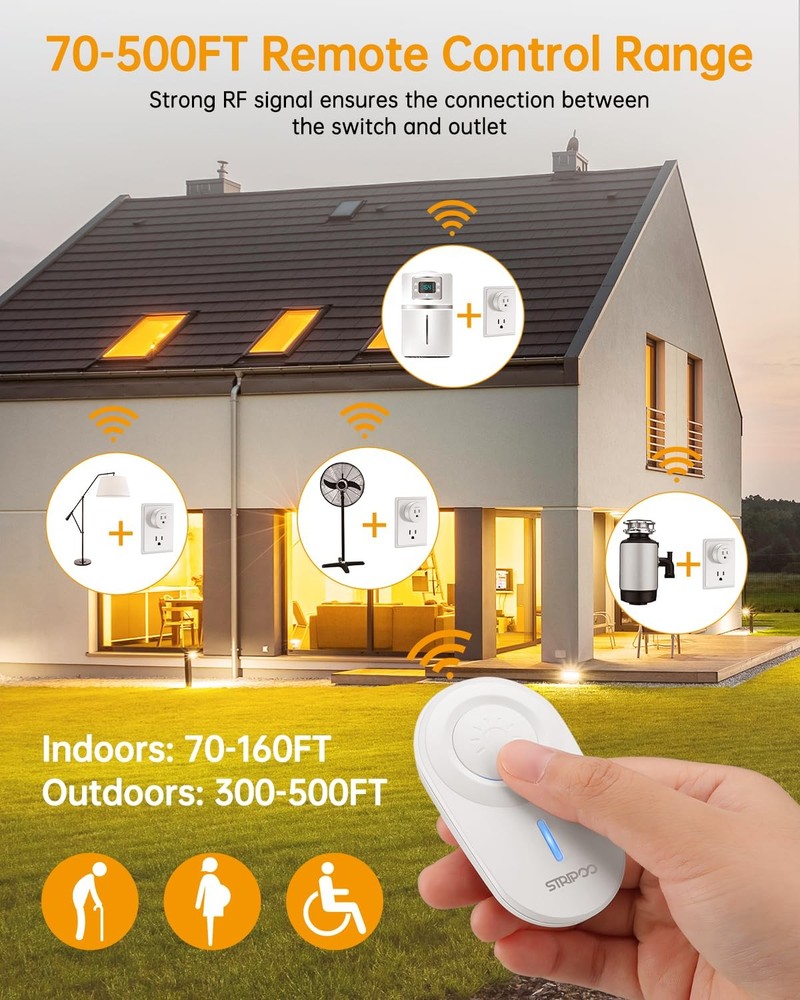 Garbage Disposal Wireless Switch Kit Remote Control Outlet 500ft RF 15A/1500W