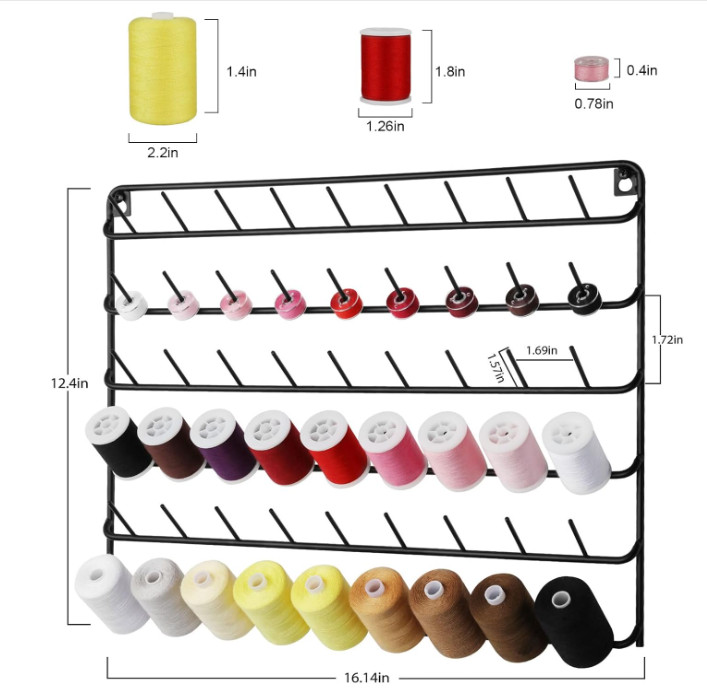 Wall-Mounted Thread Holder for 54 Spools - Metal Organizer (4 Pack)