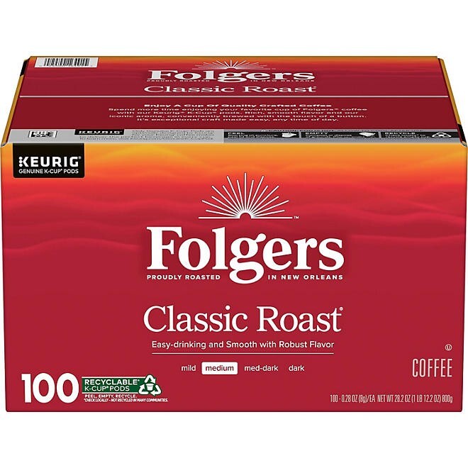 Folgers Classic Medium Roast K-Cup Coffee Pods 100 Count