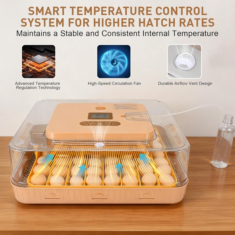 Automatic 56-Egg Incubator for Breeders, Sensor-Based Precise Humidity+Temp Cont