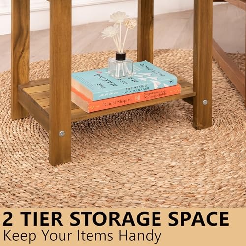 Double Adirondack Side Table, Weather-Resistant Rectangular End Table Natural