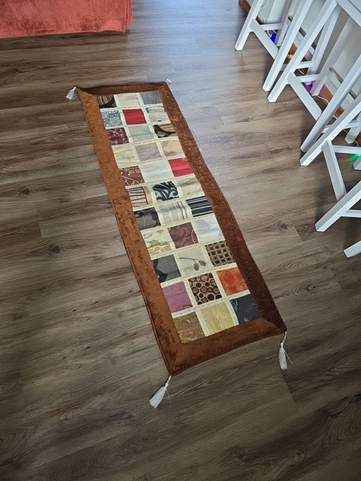 Handmade Patchwork Table Runner 56x19 Earth Tone Quilted Decor