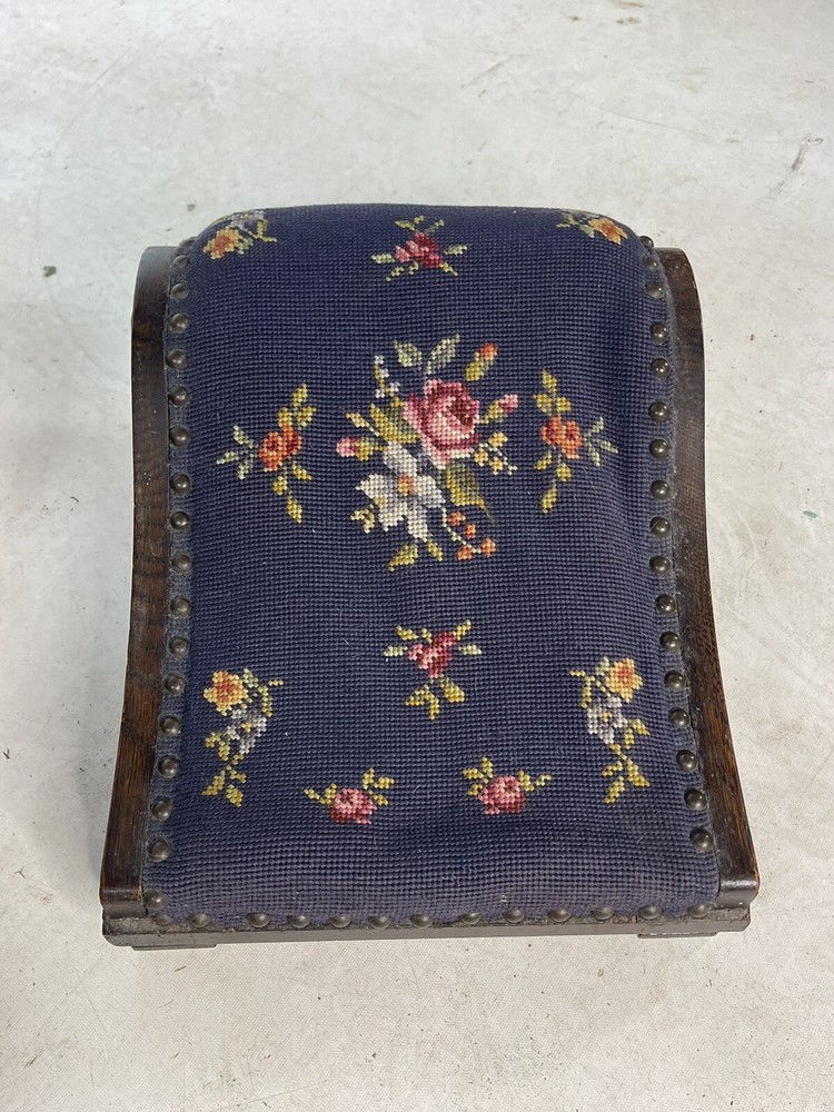 Vintage Needle Point Oak Kneeling Stands