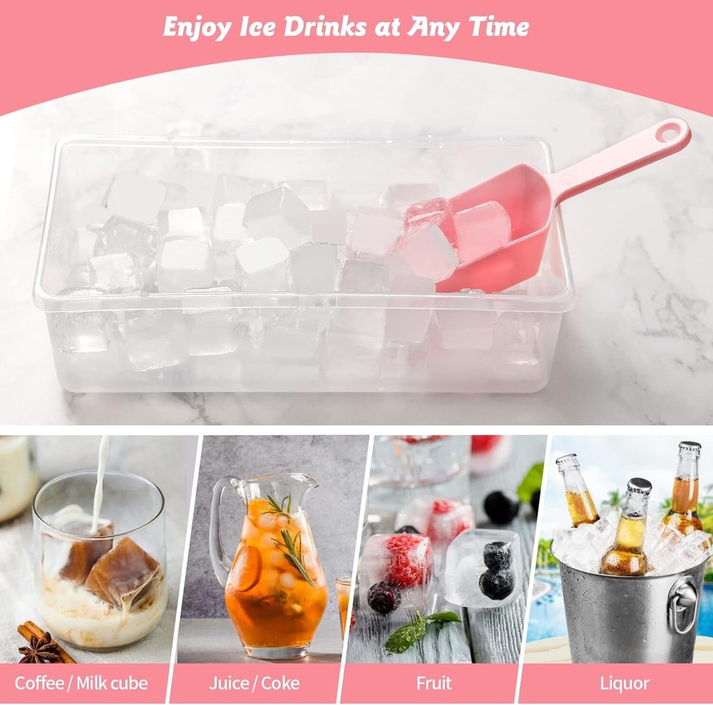 2 Pack Stackable Silicone Ice Cube Trays with Ice Bin & Scoop - Sanitary Storage