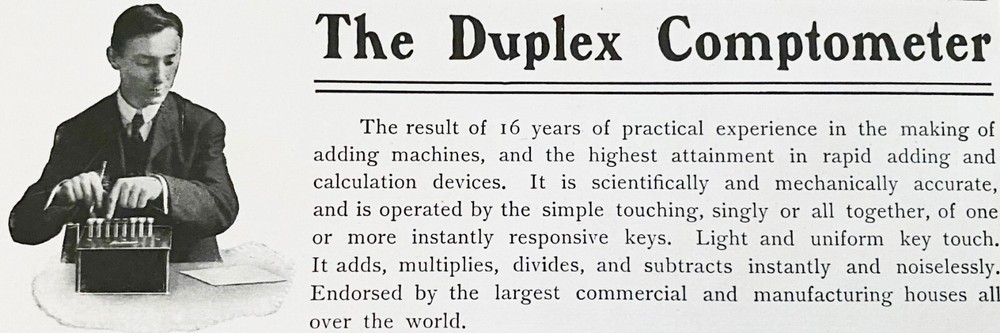 Antique 1905 DUPLEX COMPTOMETER Print Ad Felt&Tarrant Adding Machine Calculator