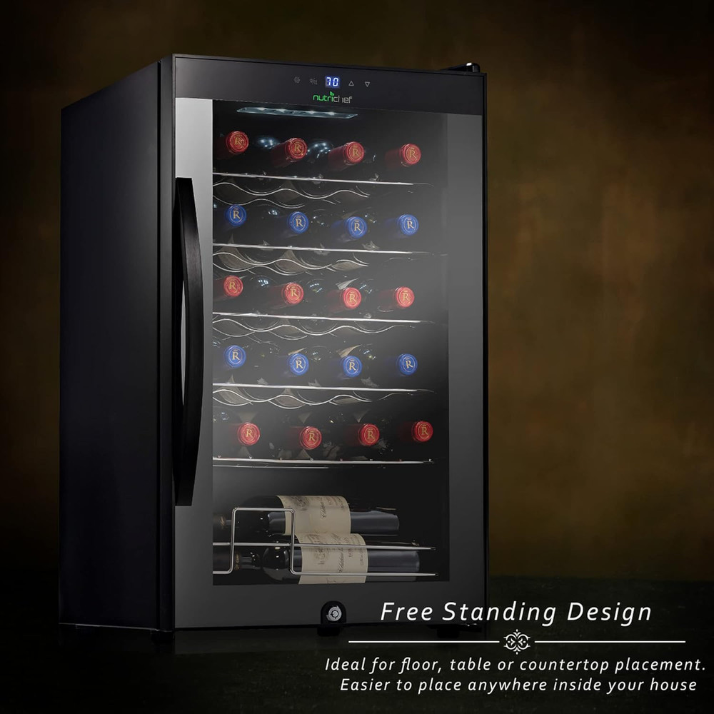 24 Bottle Wine Fridge | Single Zone Wine Chiller | Adjustable Temperature Contro