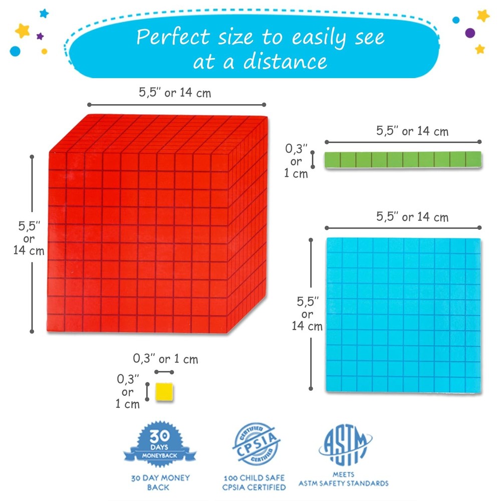 Simply Magic 131+4pc Jumbo Magnetic Base Ten Blocks for Math Learning