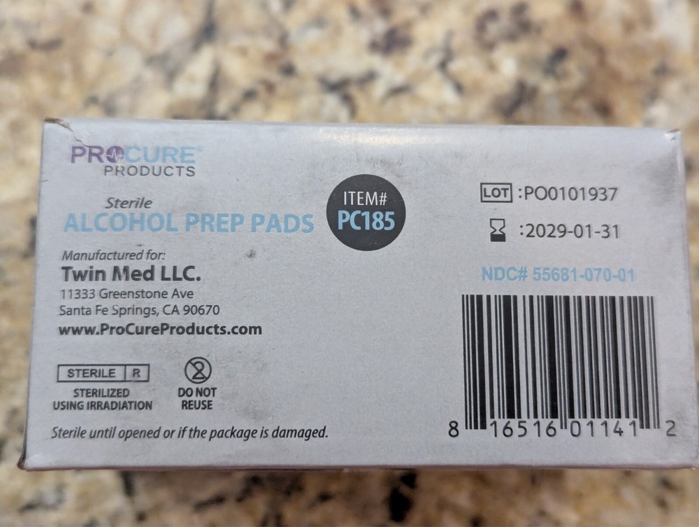 ProCure Sterile Alcohol Prep Pads Medium 200 Count PC185