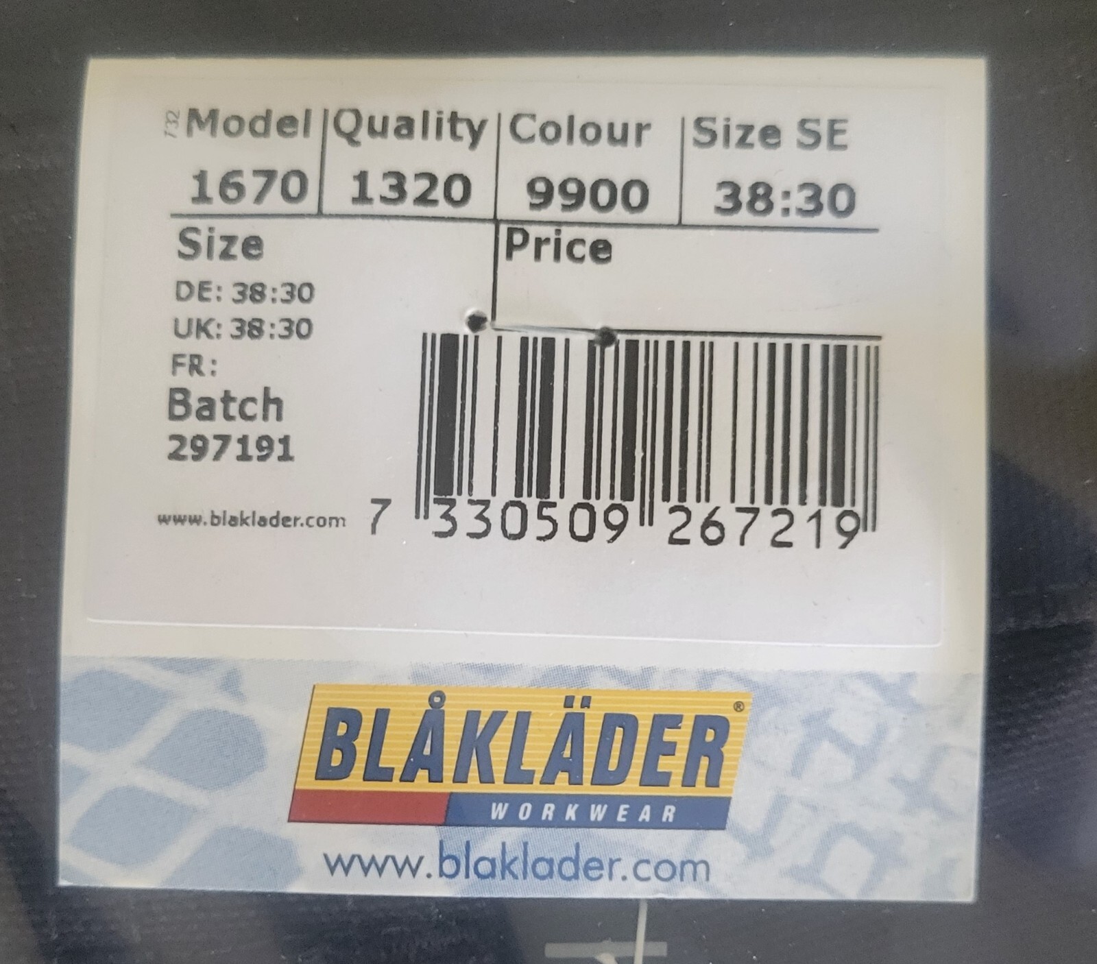 Blaklader work pants 1670 1320, Black- Size 38x30