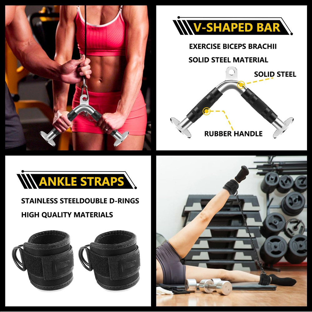 Solid Steel Cable Attachments for Gym Set with Wide Grip LAT Pull down Bar, LAT