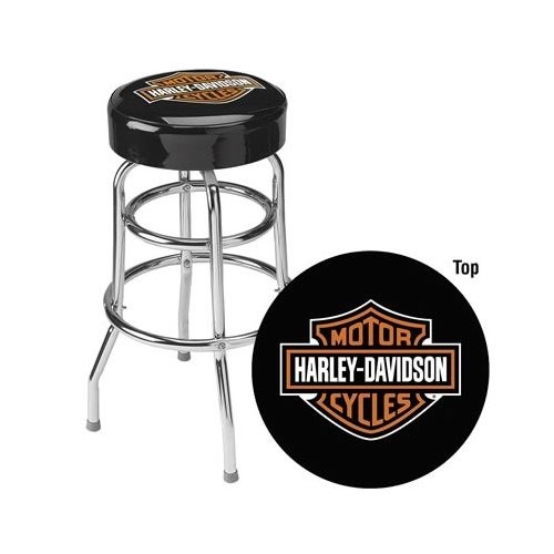 Bar Stool Chrome Legs Black Vinyl Padded Seat Rotates 360 Deg Harley-Davidson