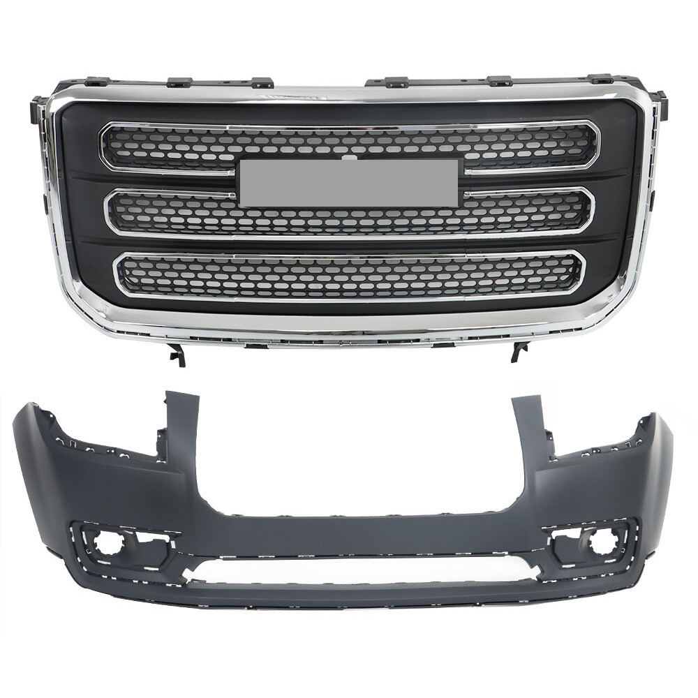 Plastic For 2013-2016 GMC Acadia Front Bumper Grille+Front Upper Bumper Cover