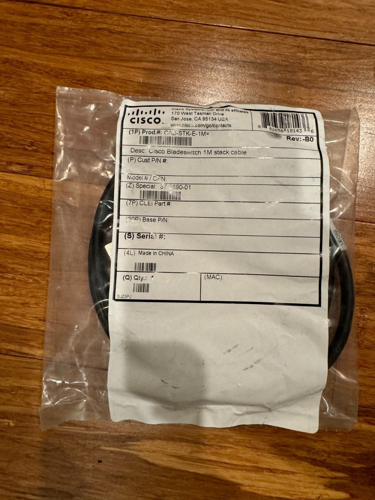 NEW ORIGINAL Sealed CISCO 37-0890-01 | CAB-STK-E-1M Stacking Cable 1 Meter Black