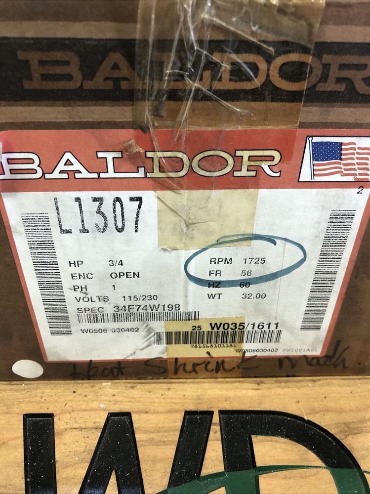 BALDOR L1307 .75HP INDUSTRIAL MOTOR