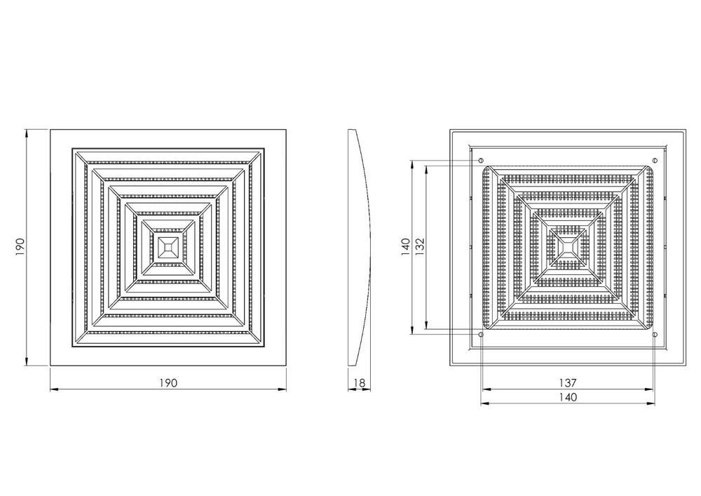 White Aerator Grille 190mm x With Frame Mount Ceiling Flat Duct Cover