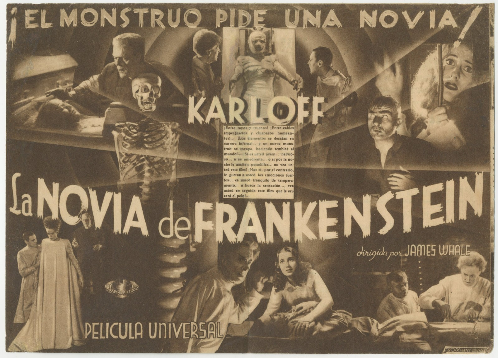 BRIDE OF FRANKENSTEIN Spanish Herald 1935 Movie Poster Art Boris Karloff HORROR